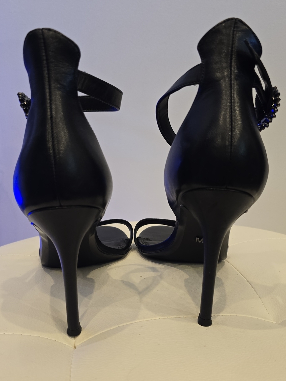 Michael KORS Women's Black Crystal-Embellished Ankle Strap High Heels Viola 9 - Picture 7 of 8